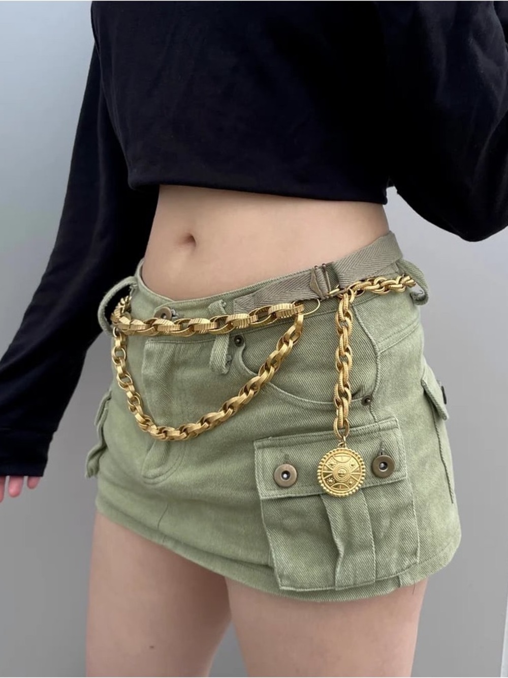 Authentic CHANEL RARE 90s medallion link chain belt 79cm